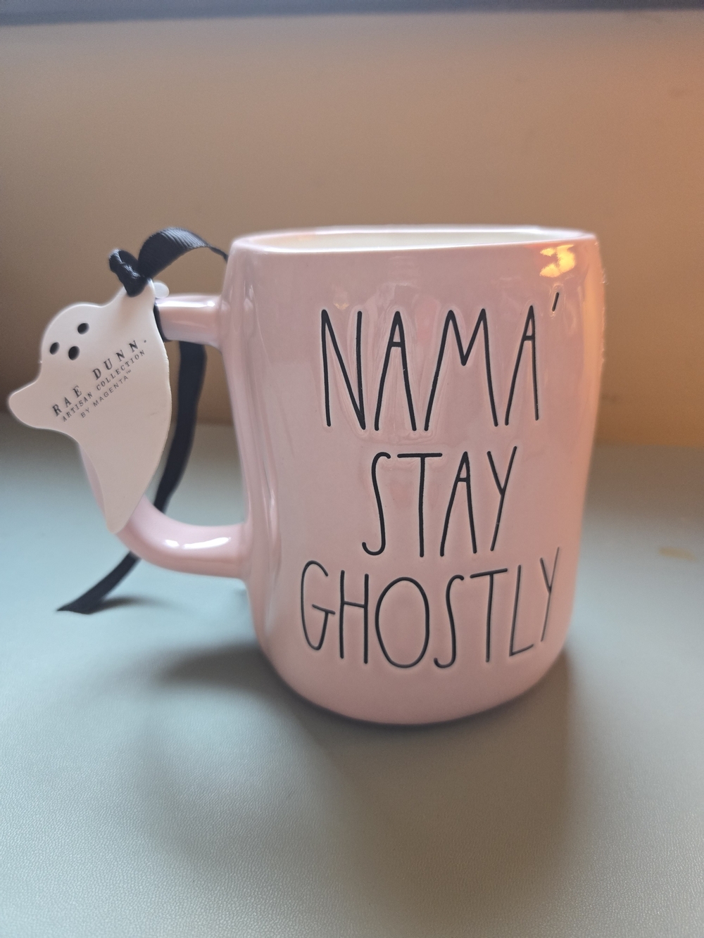 Rae Dunn "Nama' Stay Ghostly" Pink Halloween Mug - New With Tag